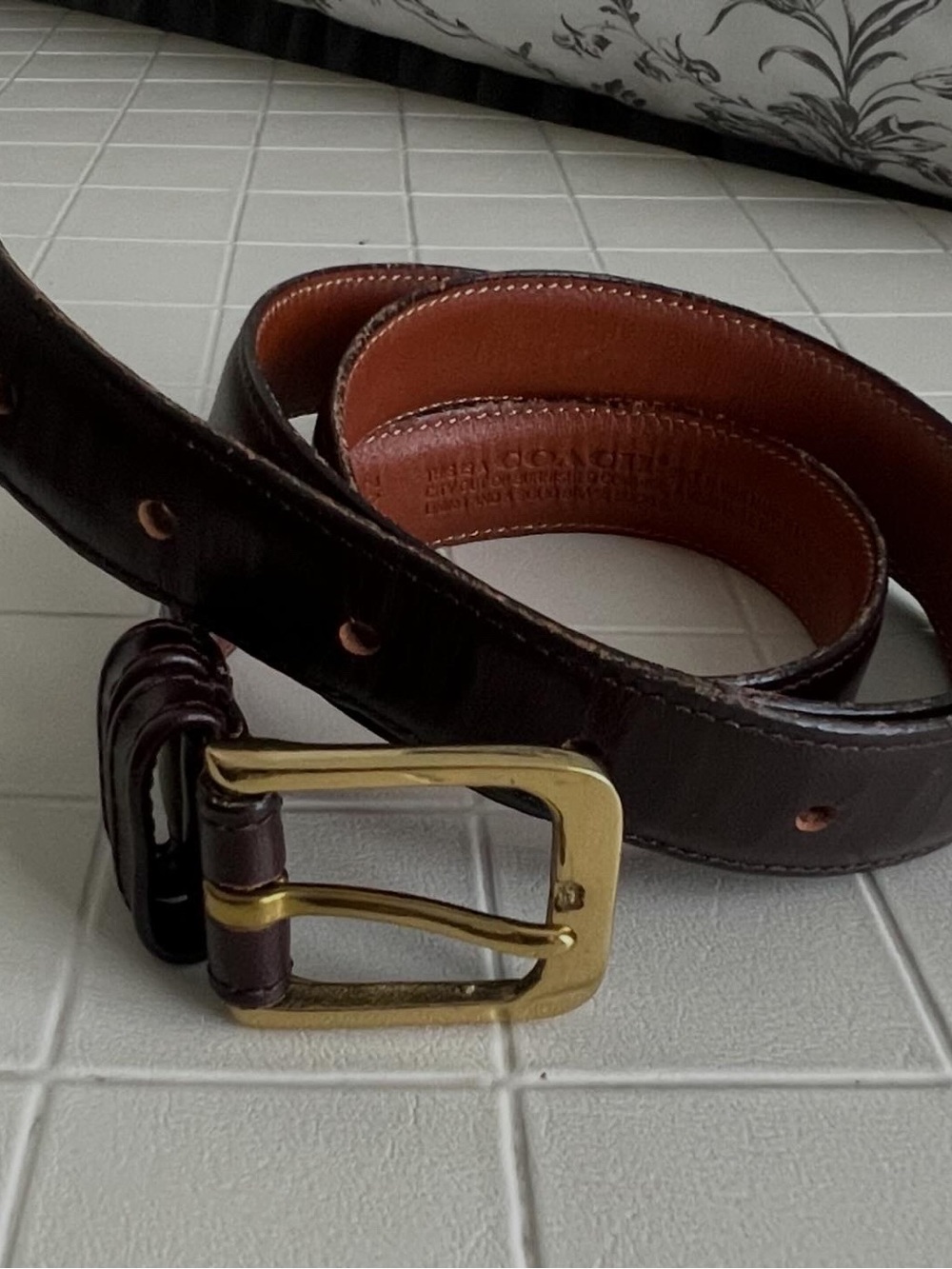 Coach Men's Dark Brown Leather Belt with Gold Buckle